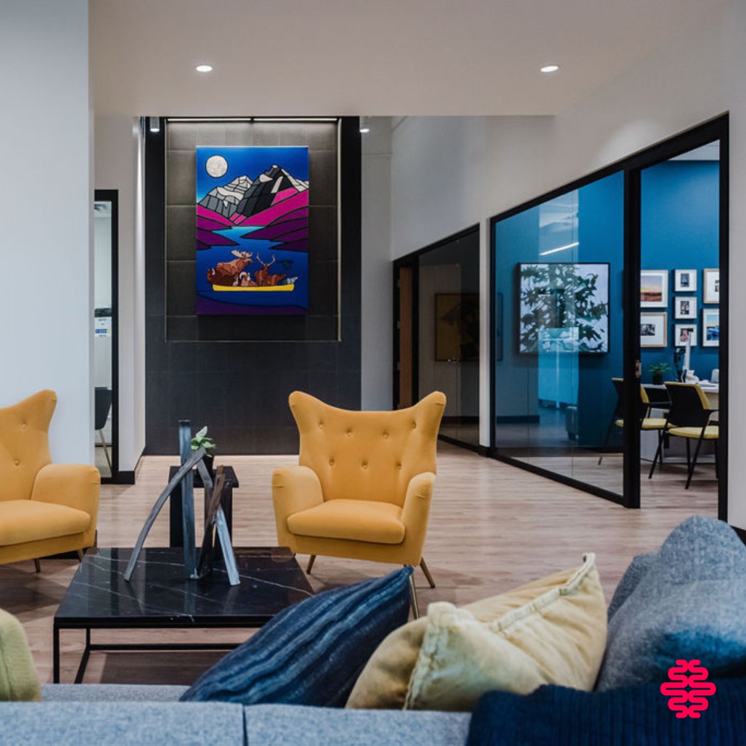 We Know Training Edmonton HQ, lobby lounge with Alberta landscape artwork